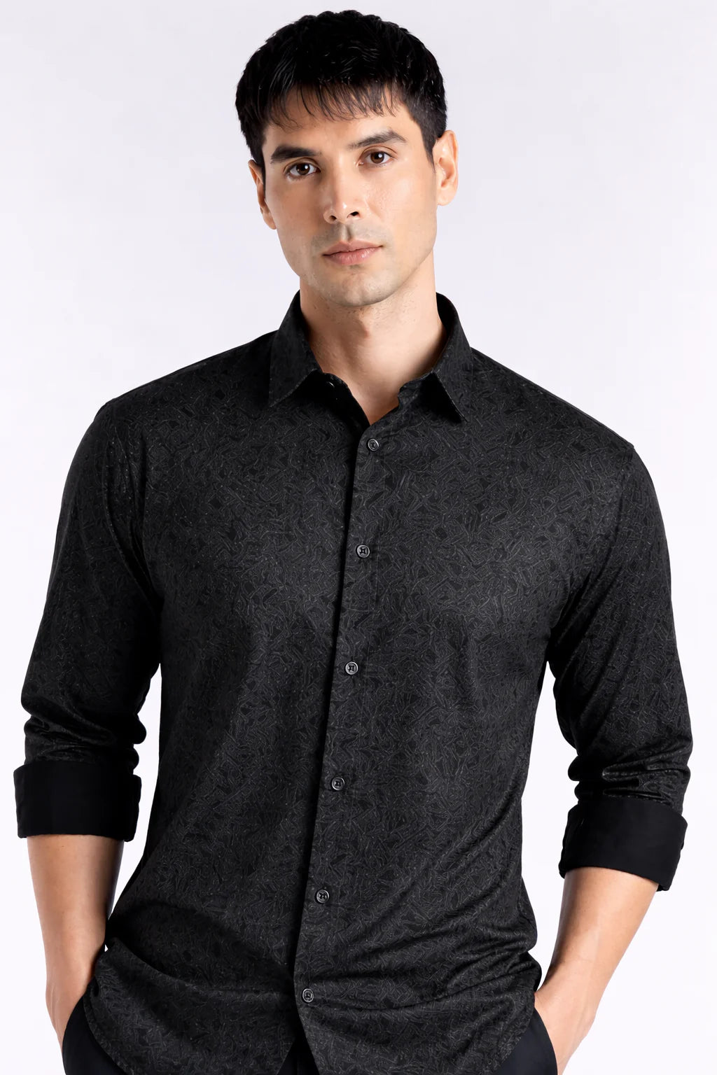 Drezola Black Floral Jacquard Print Shirt for Men | Best Casual Shirt for Men