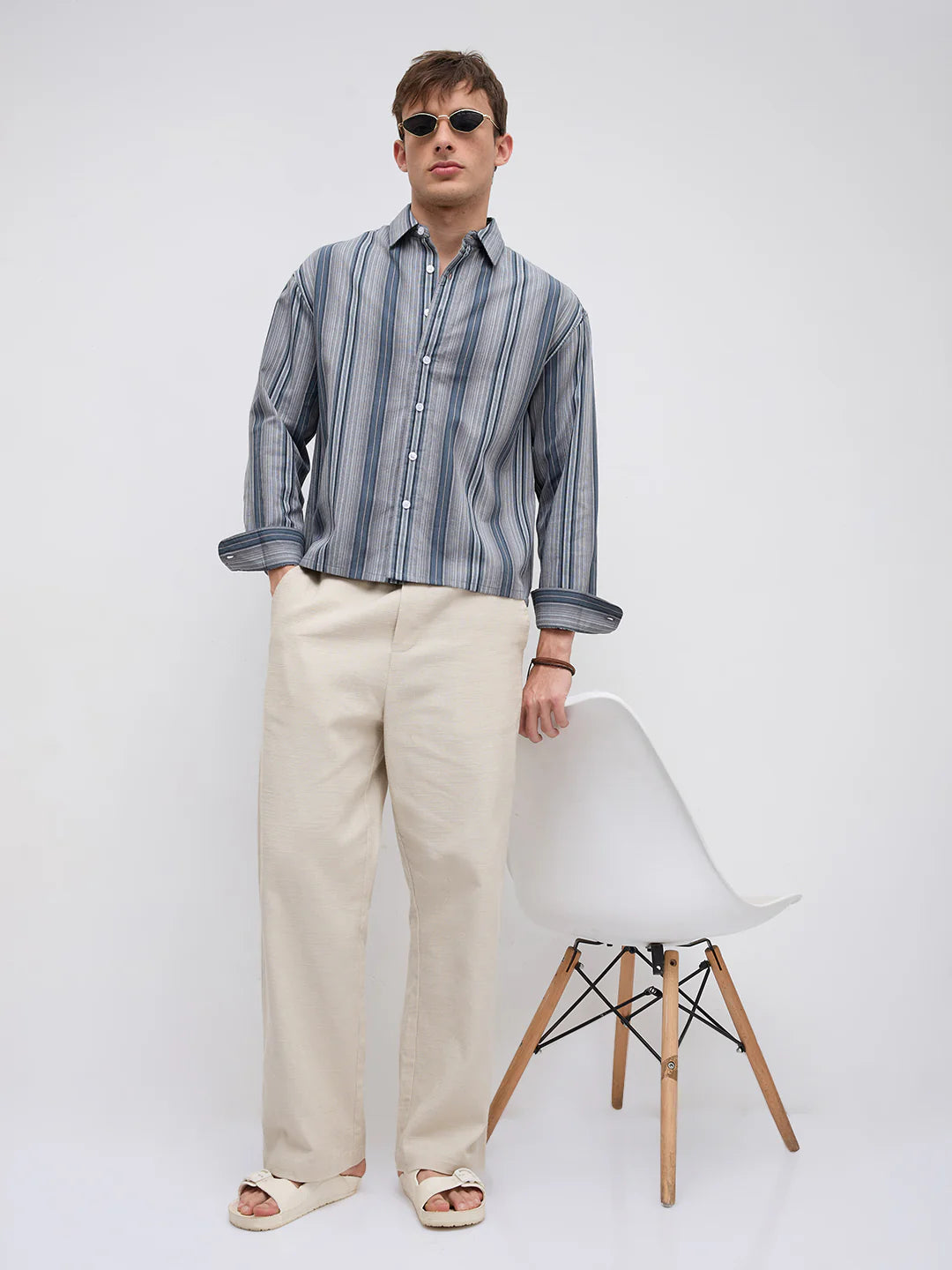 Drezola Grey Blue Multi-Stripe Shirt for Men | Best Casual Shirt for Men