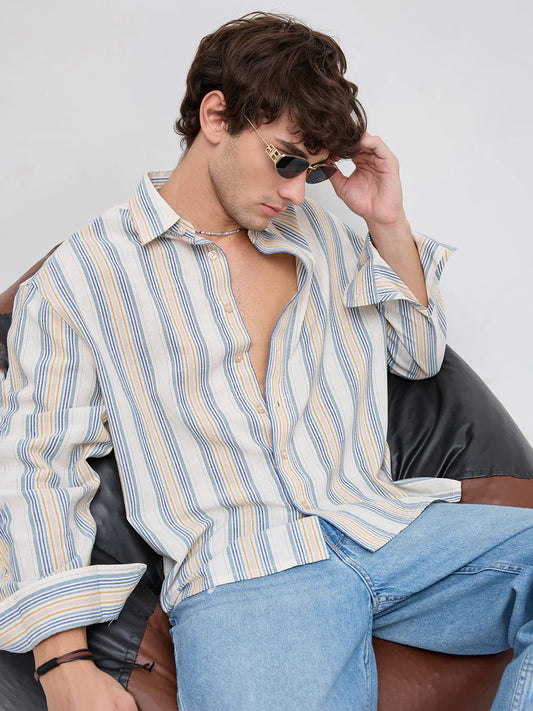 Drezola White Multi Striped Casual Shirt for Men | Best Casual Shirt for Men