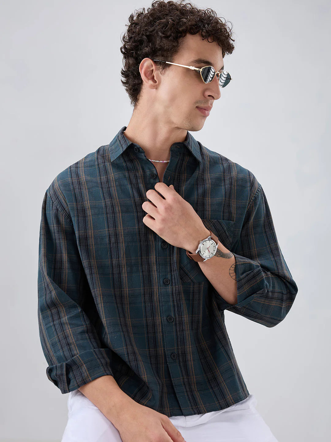 Drezola Teal Dark Checked Shirt for Men | Best Casual Shirt for Men