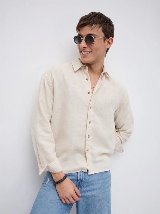 Drezola Cream Linen Shirt for Men | Best Casual Shirt for Men