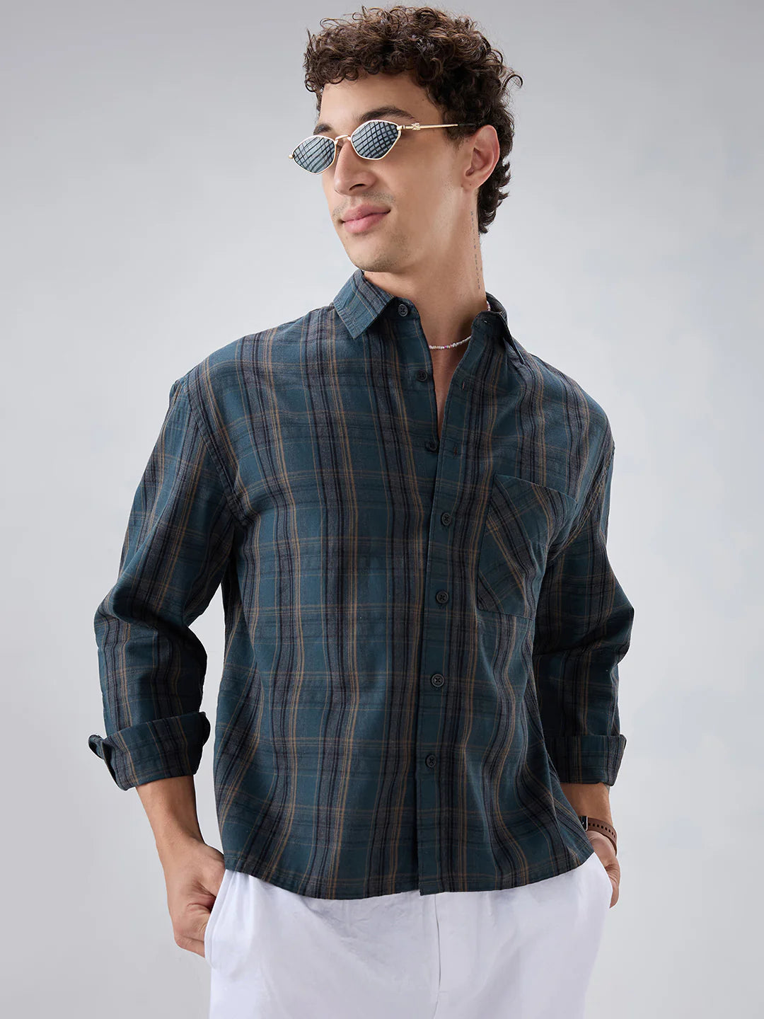 Drezola Teal Dark Checked Shirt for Men | Best Casual Shirt for Men