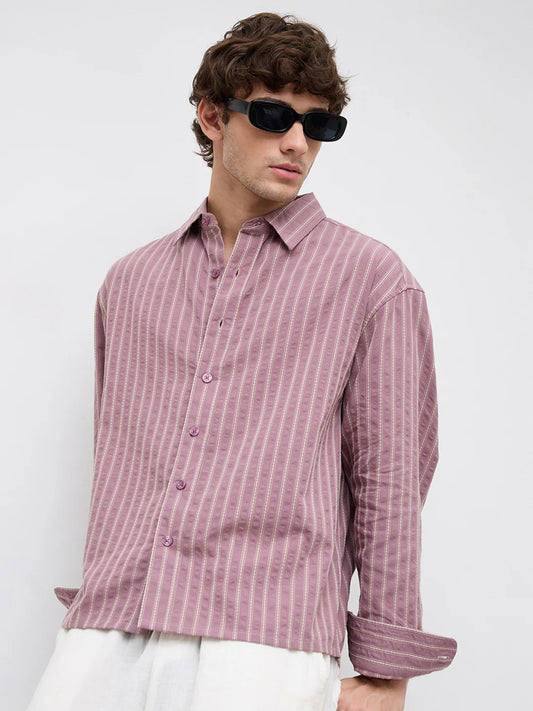 Drezola Mauve Pinstripe Shirt for Men | Best Casual Shirt for Men