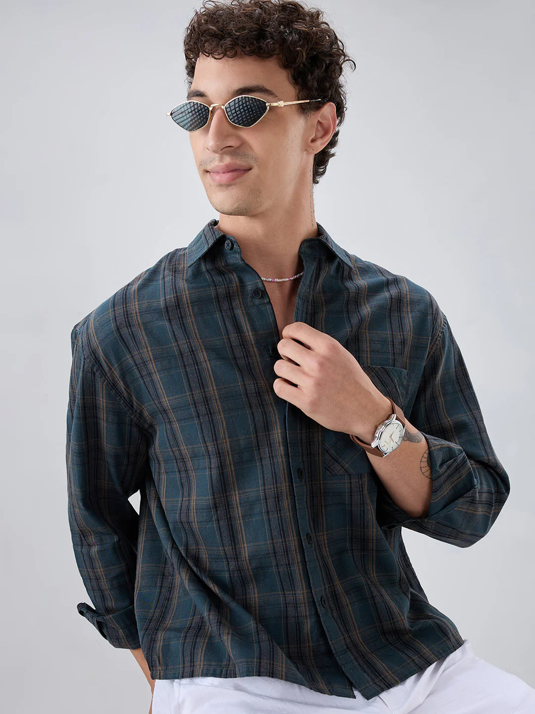Drezola Teal Dark Checked Shirt for Men | Best Casual Shirt for Men