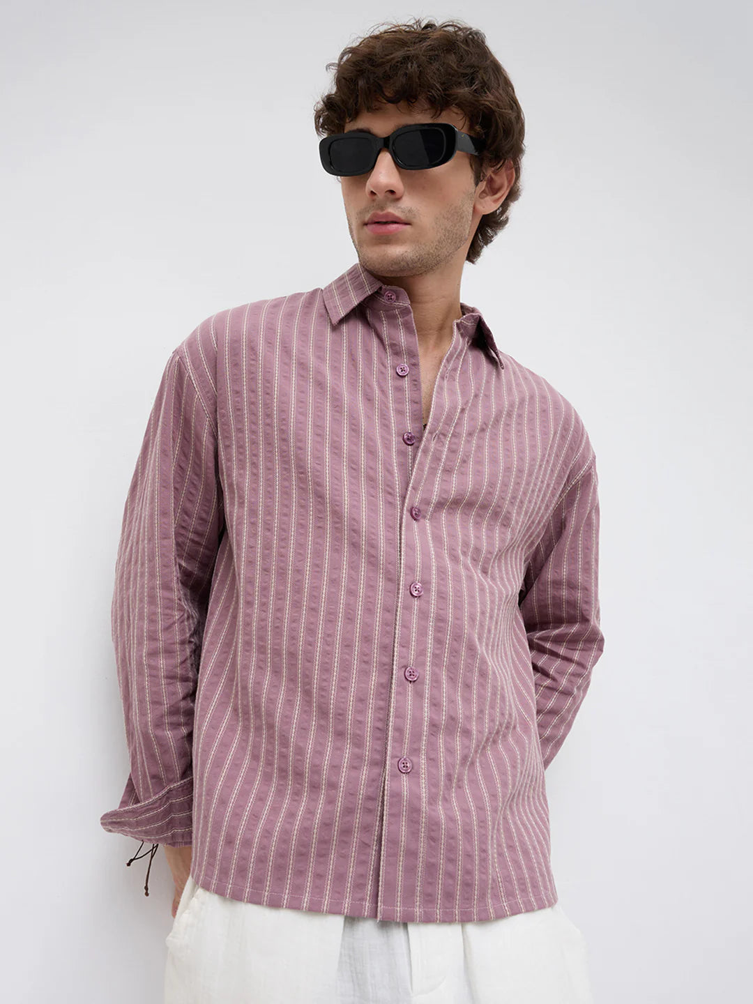 Drezola Mauve Pinstripe Shirt for Men | Best Casual Shirt for Men