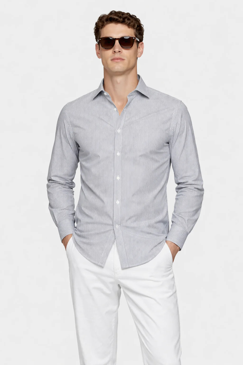 Drezola Grey Fine Stripe Formal Shirt for Men | Best Casual Shirt for Men