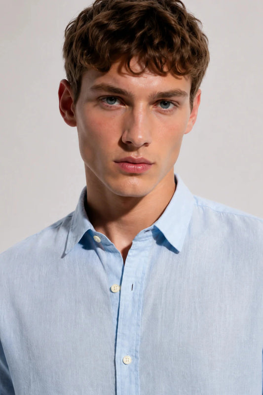 Drezola Light Blue Solid Linen Shirt for Men | Best Casual Shirt for Men
