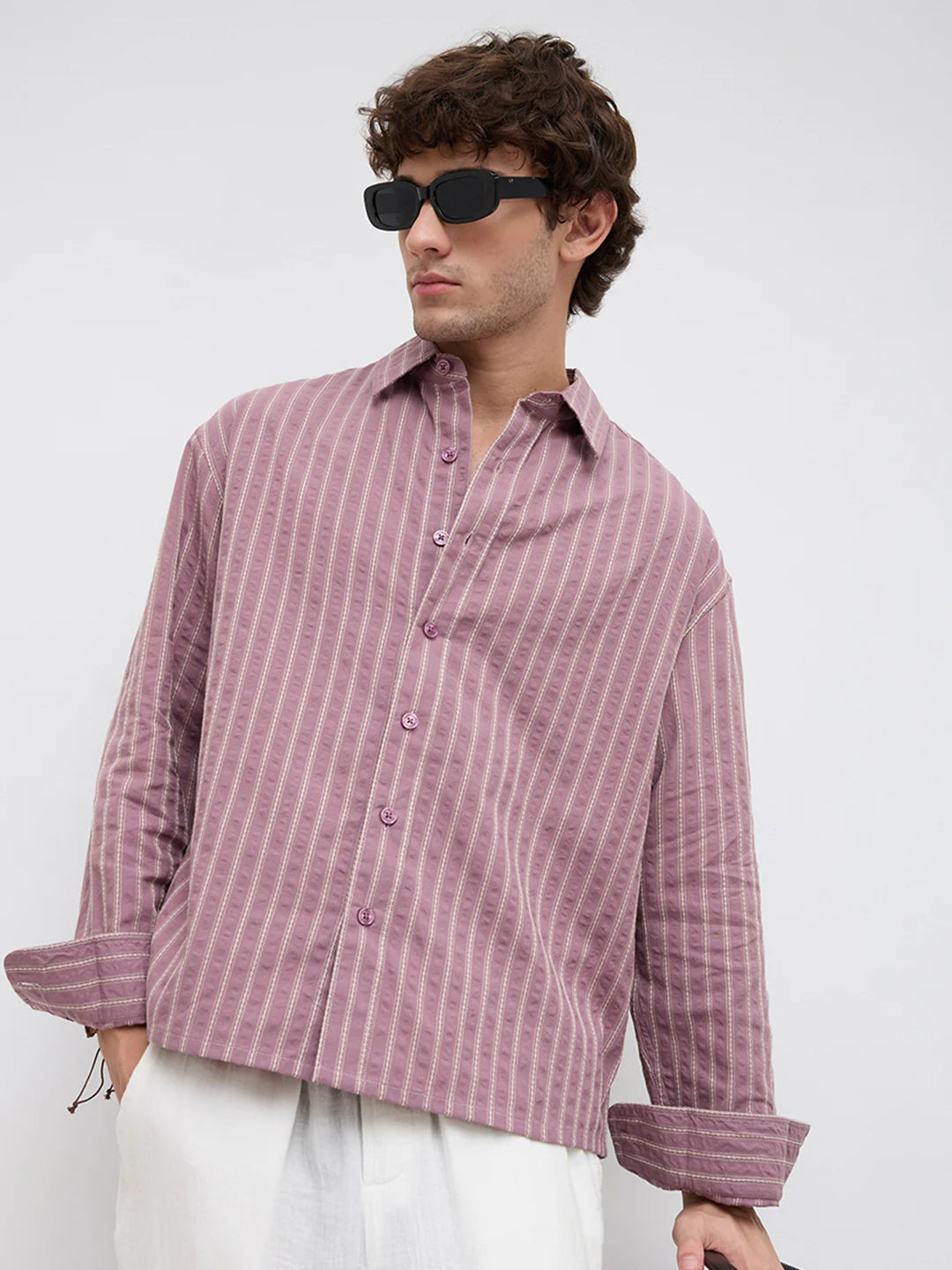 Drezola Mauve Pinstripe Shirt for Men | Best Casual Shirt for Men