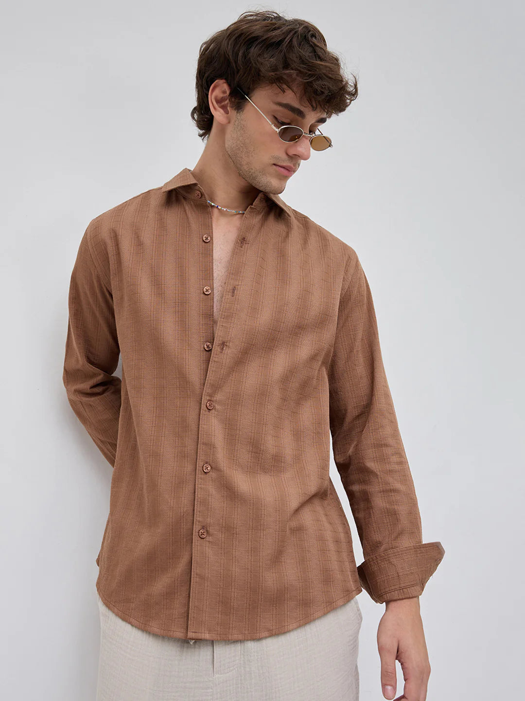 Drezola Best Brown Camel Check Shirt for Men | Best Casual Shirt for Men