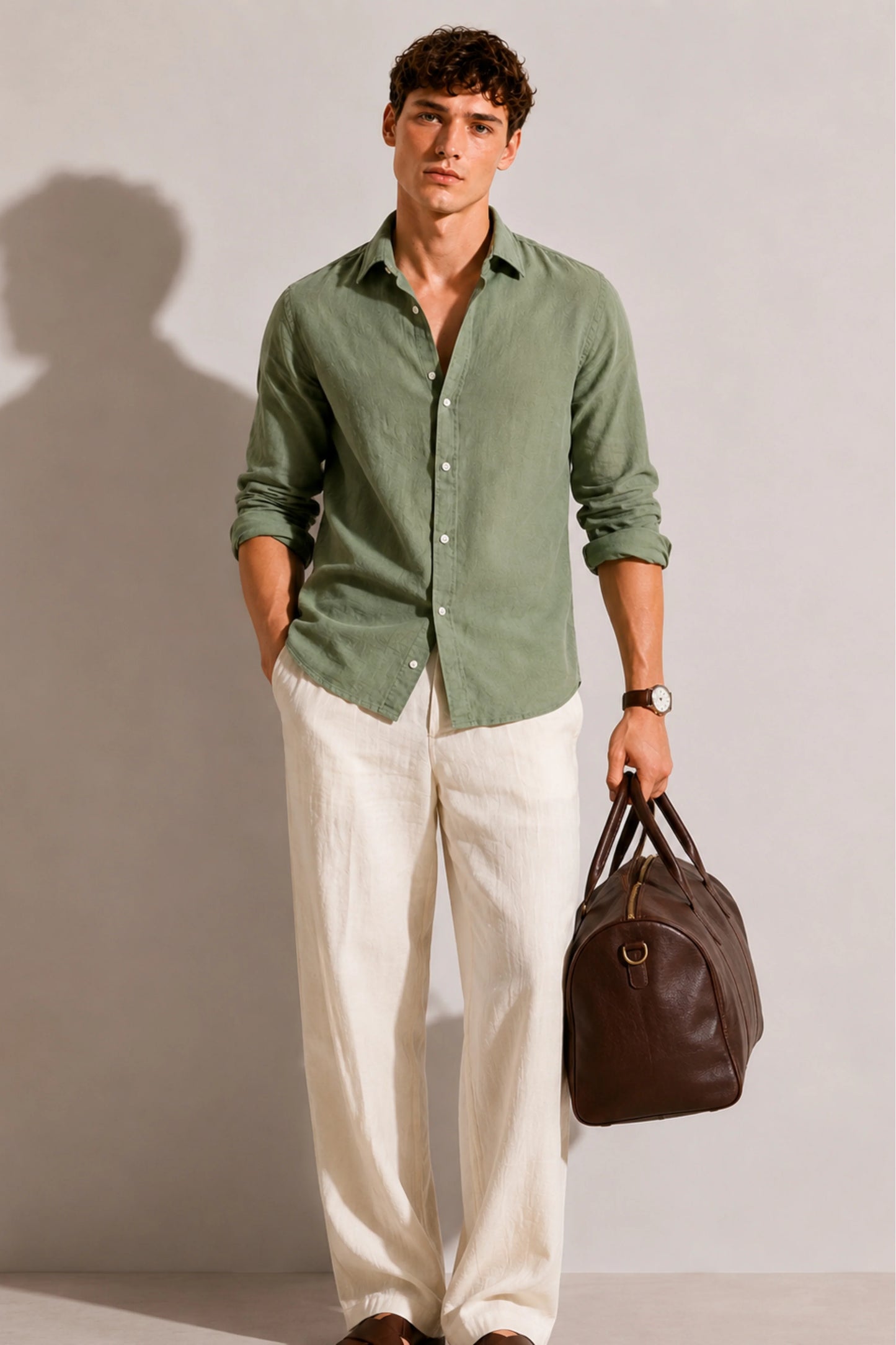 Drezola Sage Olive Green Linen Shirt for Men | Best Casual Shirt for Men
