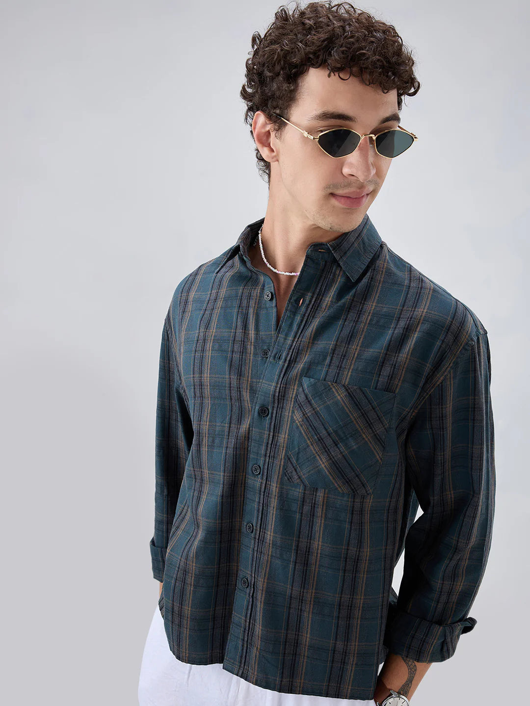 Drezola Teal Dark Checked Shirt for Men | Best Casual Shirt for Men