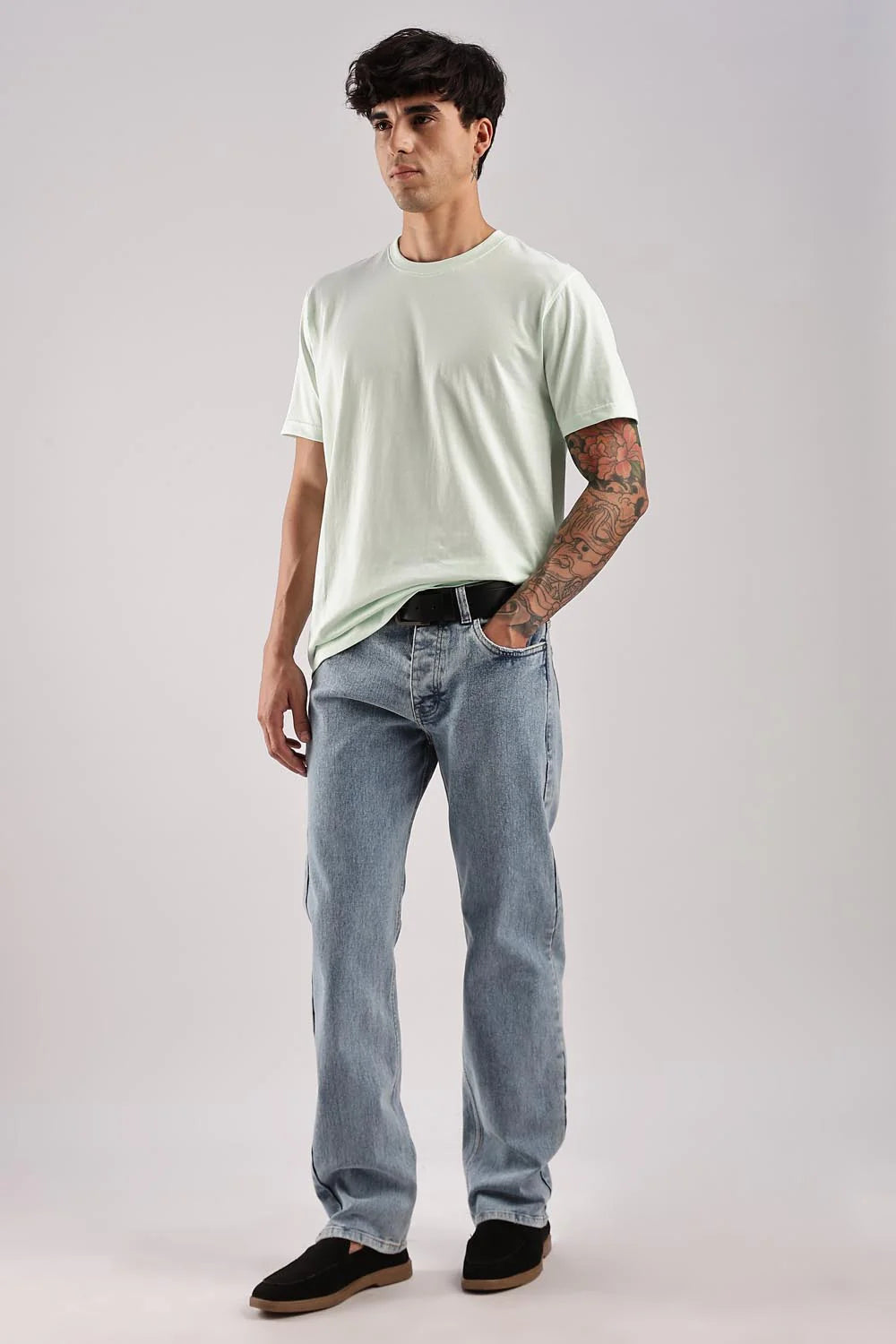 Drezola Mint Green Crew Neck T-Shirt for Men