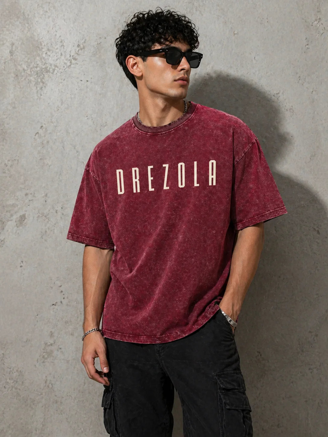 Men Oversized Acid Wash T-Shirt | Drop Shoulder Graphic Printed T-Shirt for Men