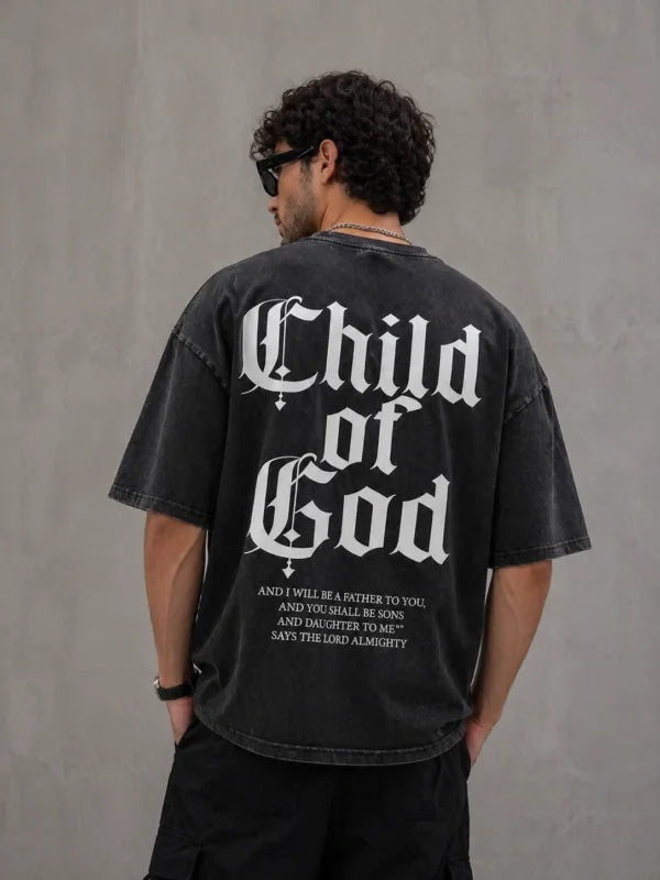 Men Oversized Grey Acid Wash T-Shirt | Drop Shoulder Graphic Printed T-Shirt for Men
