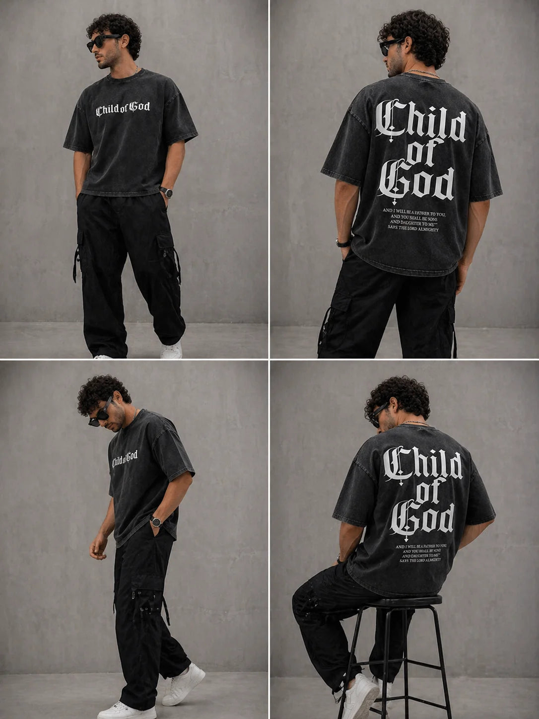 Men Oversized Grey Acid Wash T-Shirt | Drop Shoulder Graphic Printed T-Shirt for Men