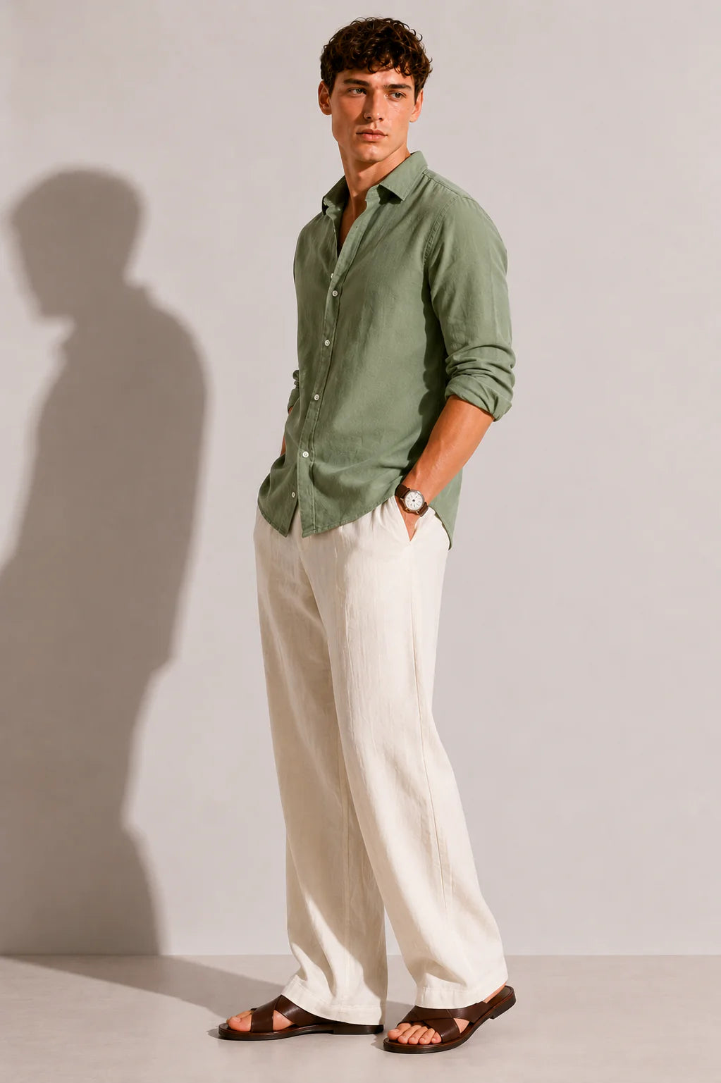 Drezola Sage Olive Green Linen Shirt for Men | Best Casual Shirt for Men