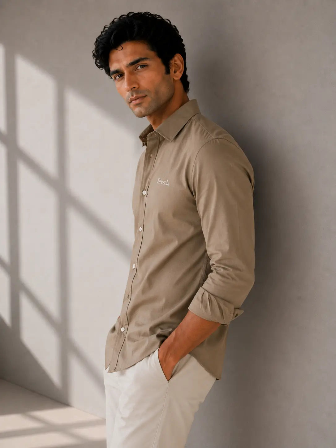 Men Beige Casual Shirt | Premium Cotton Blend Shirt for Men