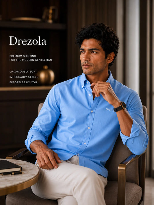 Men Sky Blue Casual Shirt | Premium Cotton Blend Shirt for Men