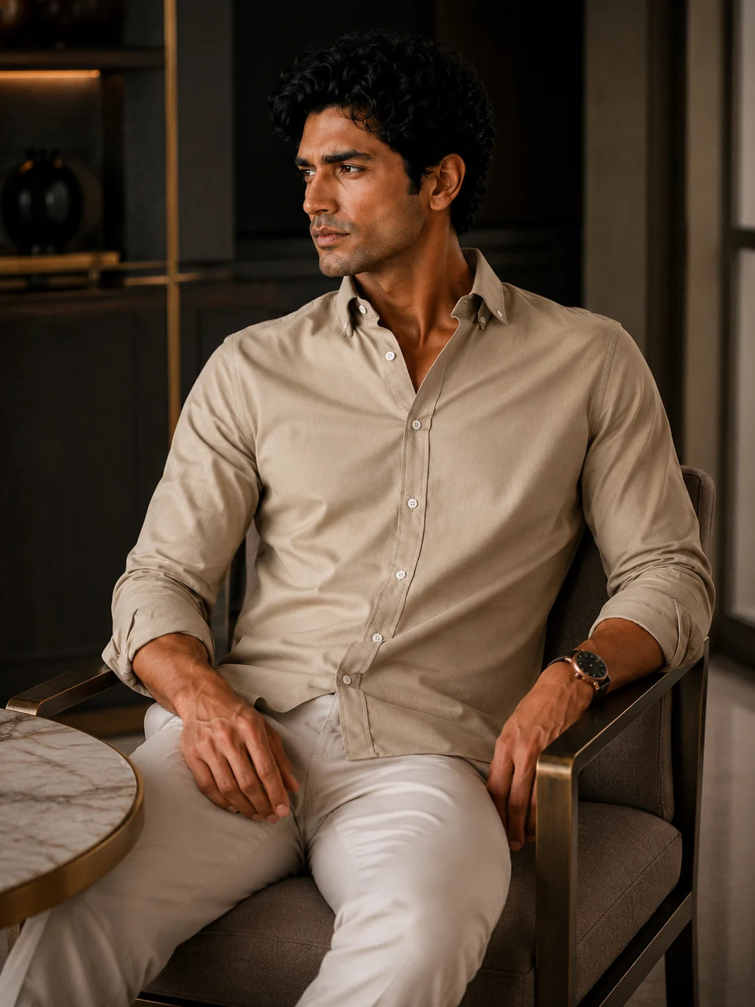 Men Beige Casual Shirt | Premium Cotton Blend Shirt for Men