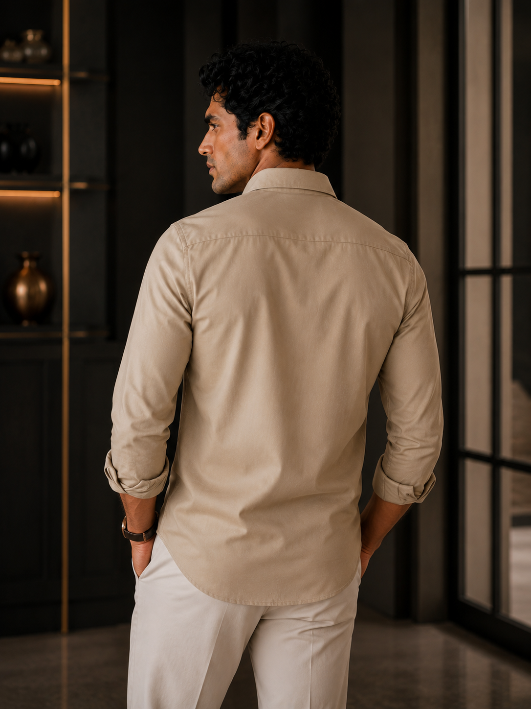 Men Beige Casual Shirt | Premium Cotton Blend Shirt for Men