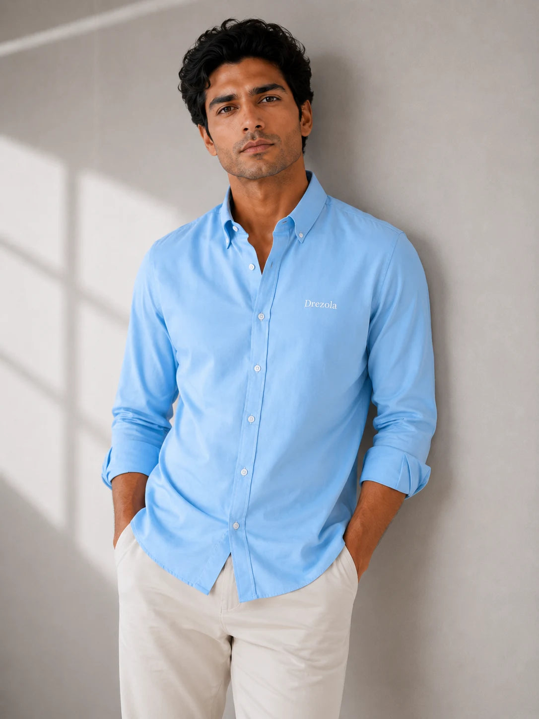 Men Sky Blue Casual Shirt | Premium Cotton Blend Shirt for Men