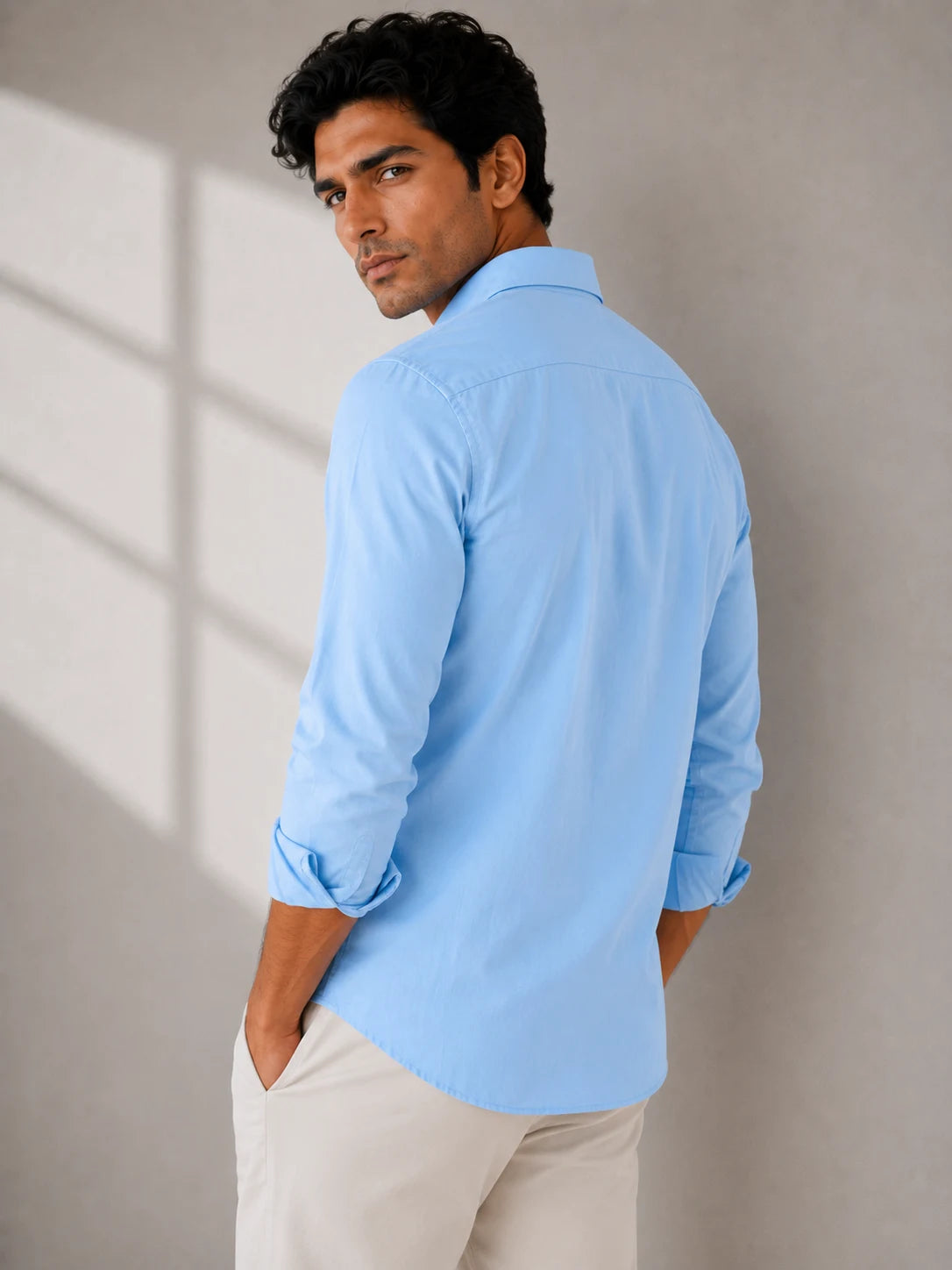 Men Sky Blue Casual Shirt | Premium Cotton Blend Shirt for Men