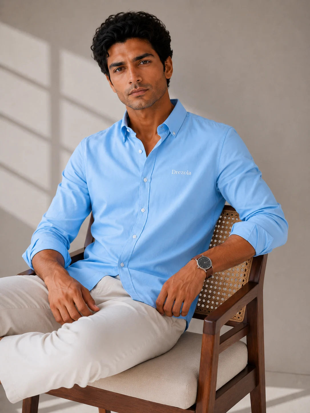 Men Sky Blue Casual Shirt | Premium Cotton Blend Shirt for Men