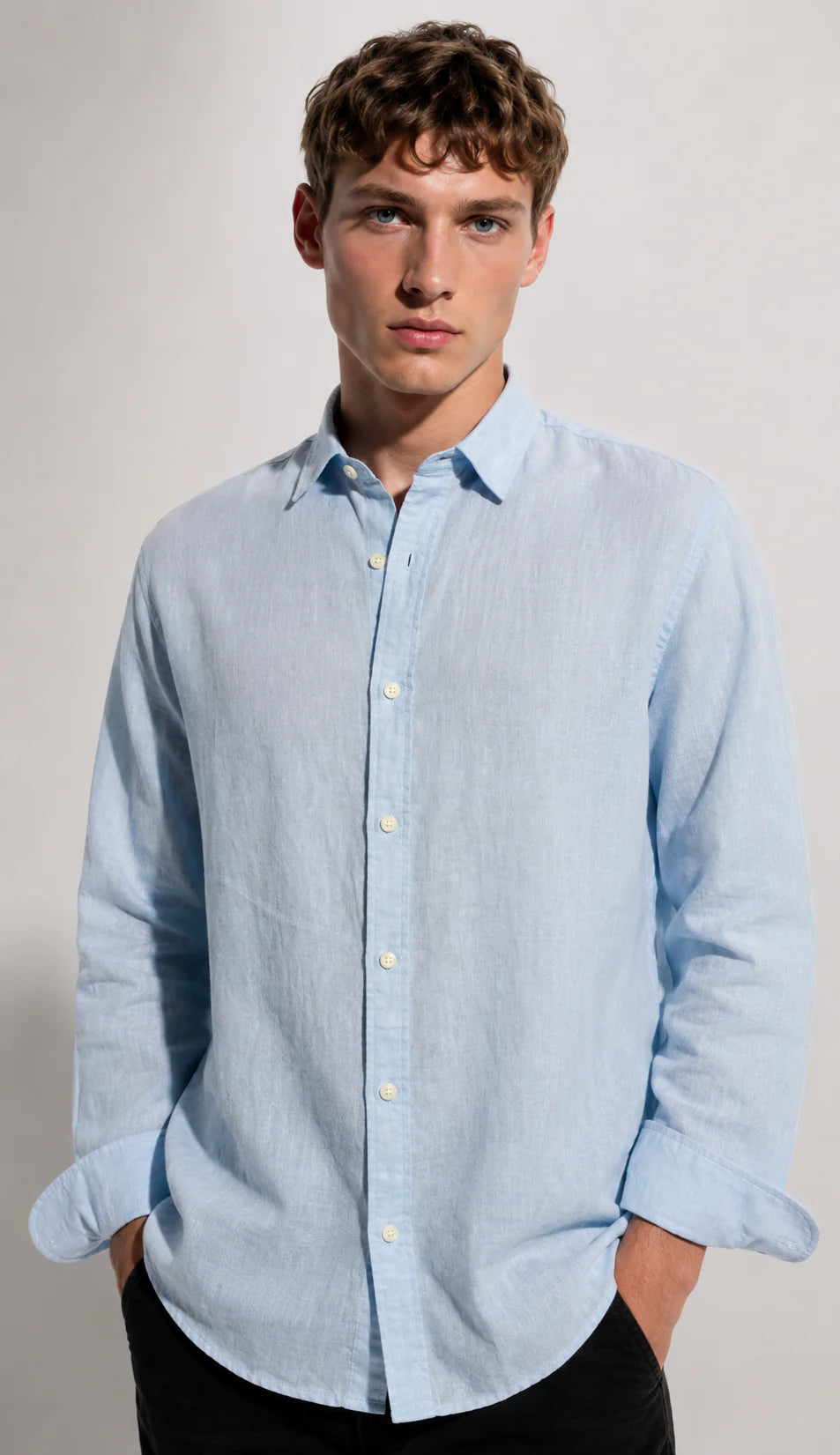 Drezola Light Blue Solid Linen Shirt for Men | Best Casual Shirt for Men