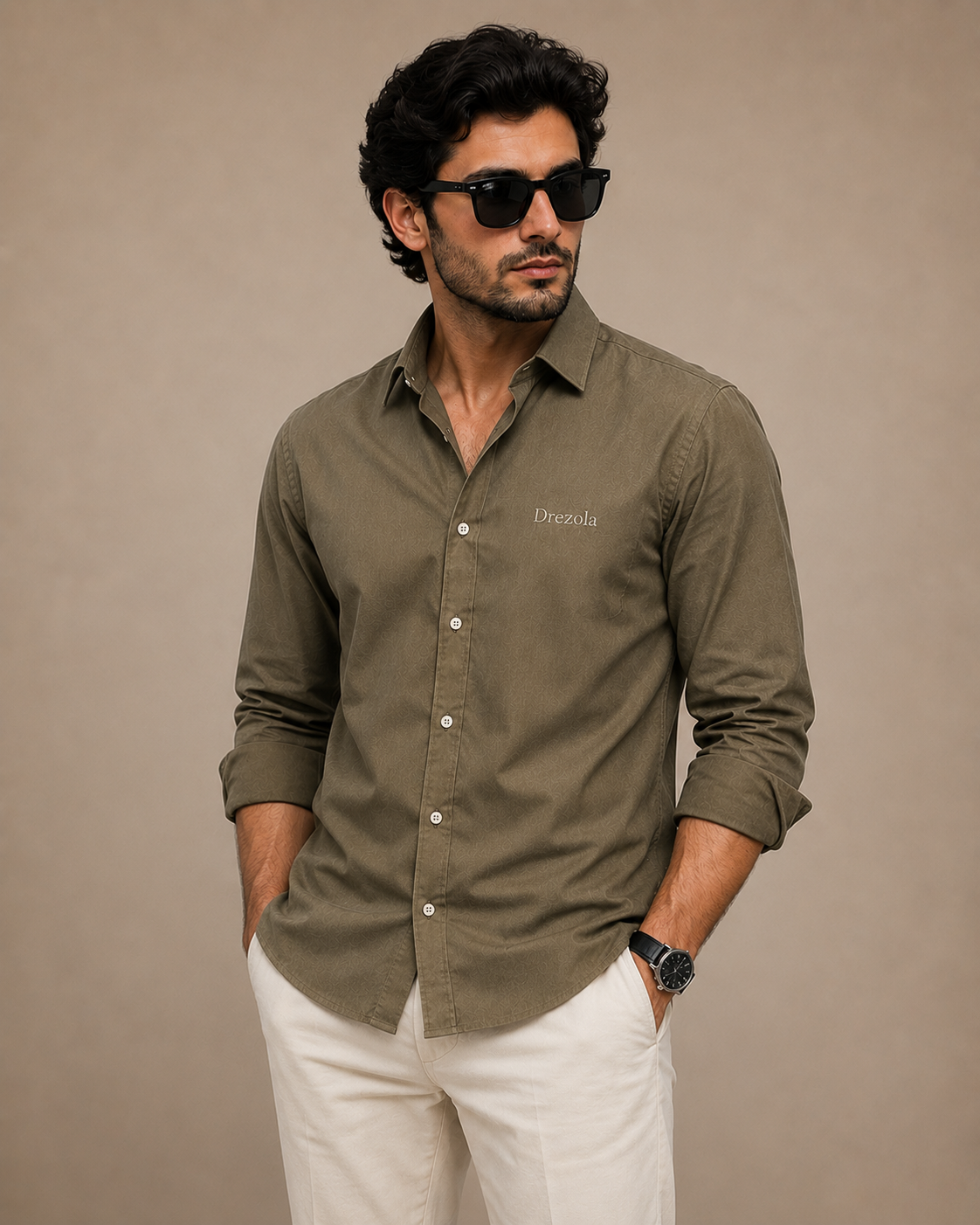 Men Olive Green Casual Shirt | Premium Cotton Blend Shirt for Men | Stylish Regular Fit
