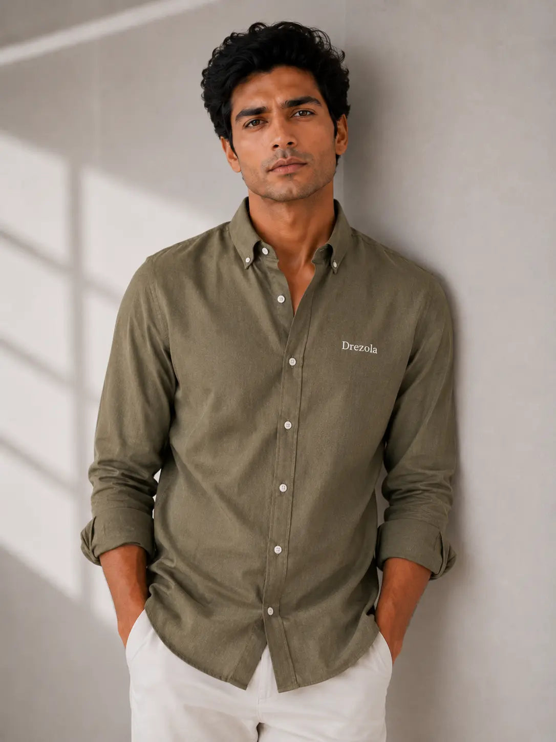 Men Olive Green Casual Shirt | Premium Cotton Blend Shirt for Men | Stylish Regular Fit