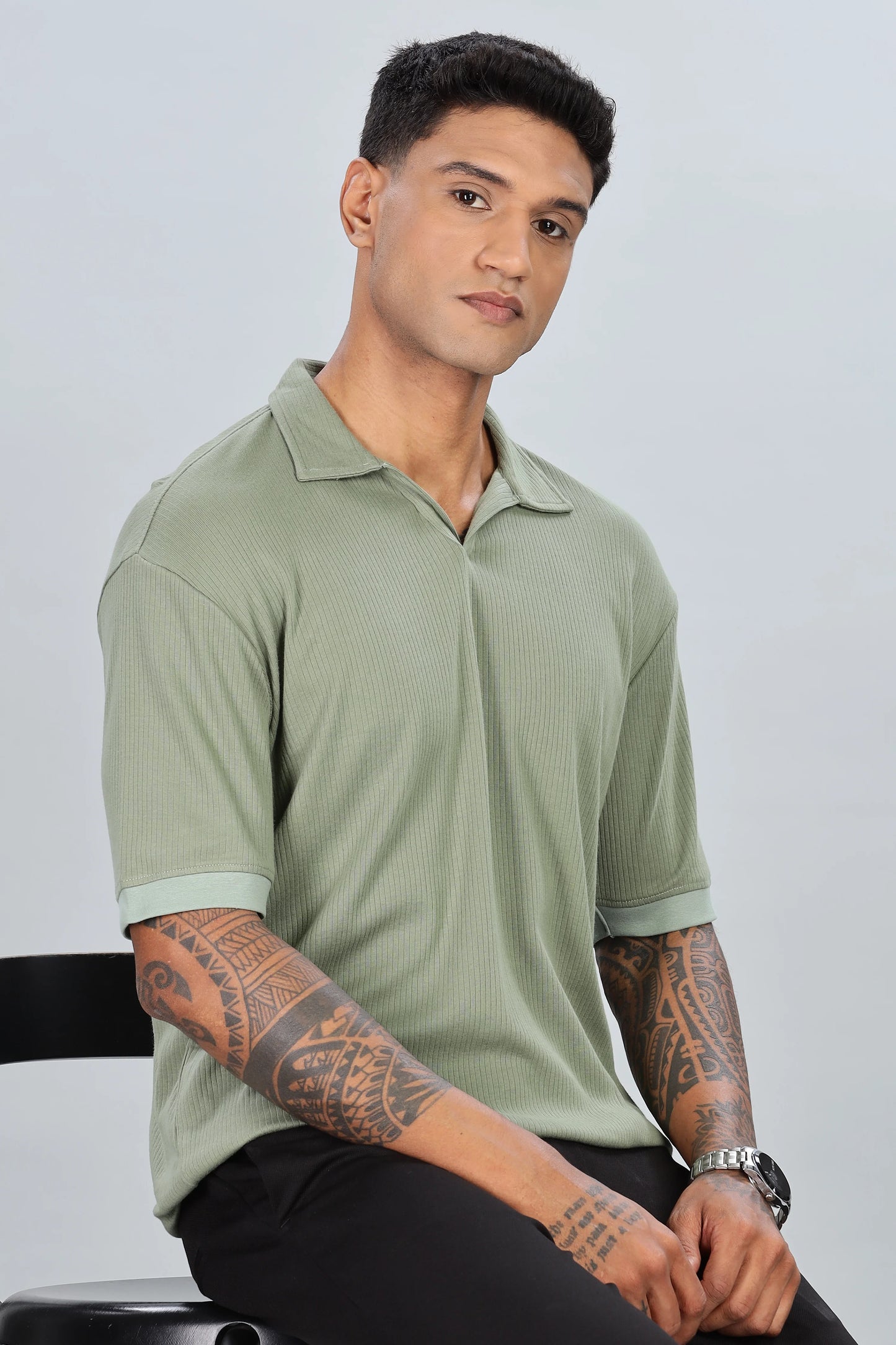Drezola Sage Green Ribbed Polo